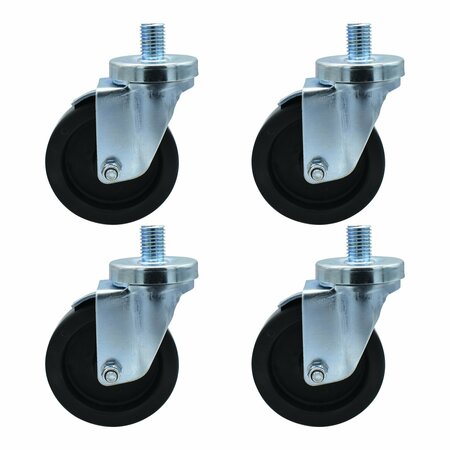 Bk Resources 4-inch Threaded Stem Casters, Polyolefin Wheels, Top Lock Brake, 300lb Capacity, 4PK 4SBR-6ST-LDP-PS4